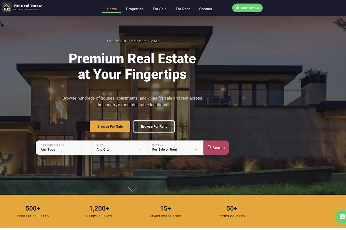 Small business website for real estate company in Bangalore India USA — VirtualMind starter website demo